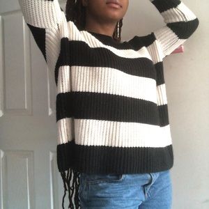 Loose black and white striped sweater